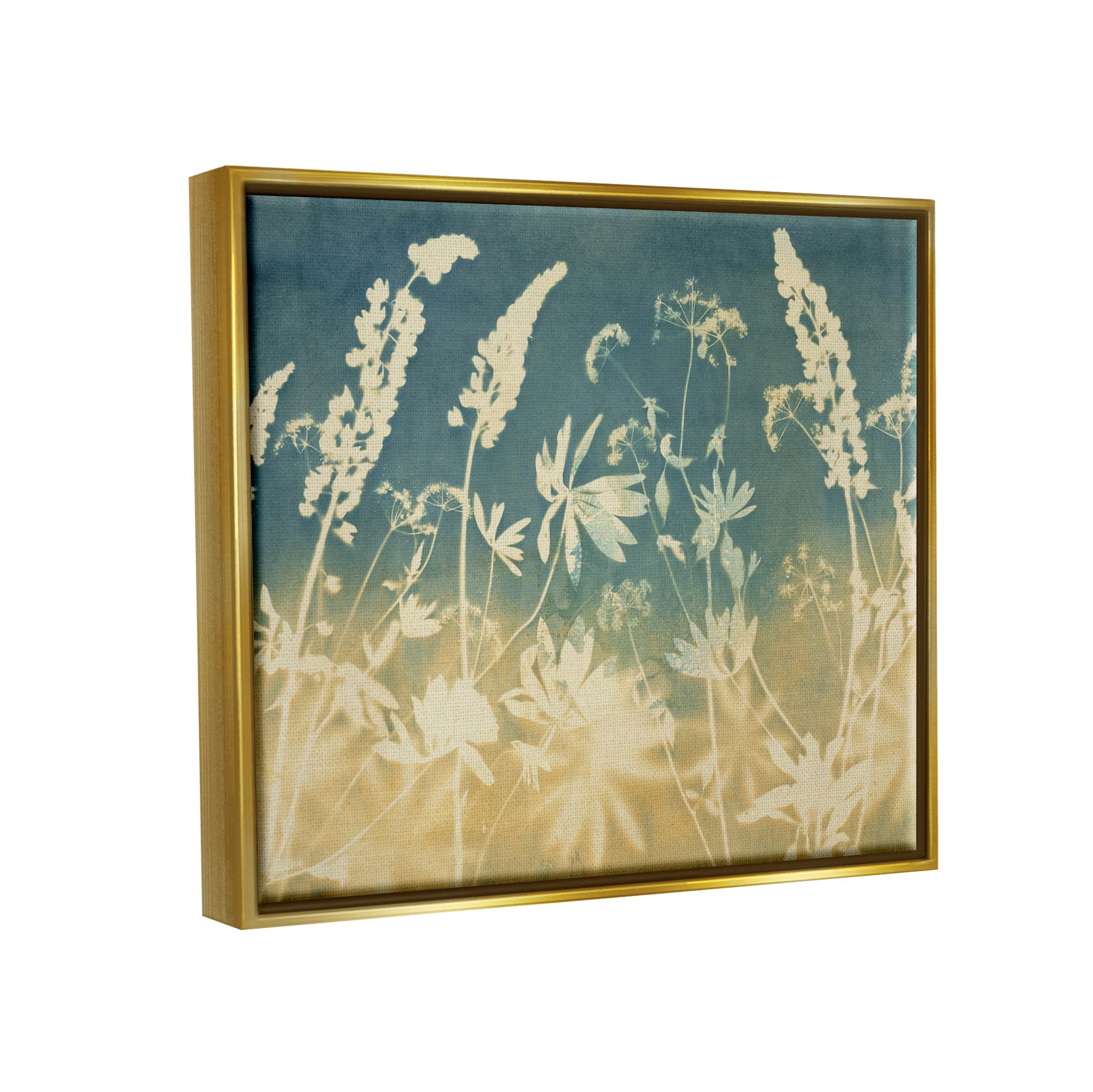 Stupell Industries Modern Flower Meadow Botanicals Graphic Art Metallic Gold Floating Framed Canvas Print Wall Art, Design by Liz St. Andre