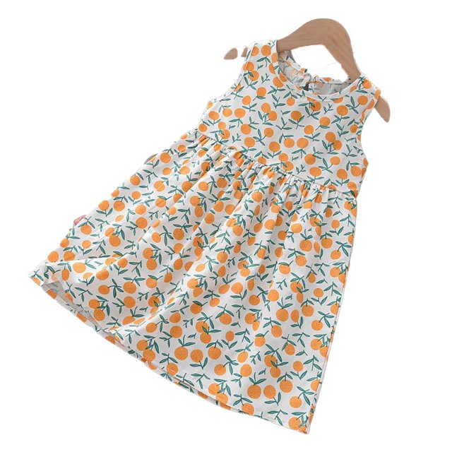 Qudderr Robes Imprimées pour Petite Fille, Robe d'Été Sans Manches, Robe Décontractée pour Tout-Petits, 2-8 Ans
