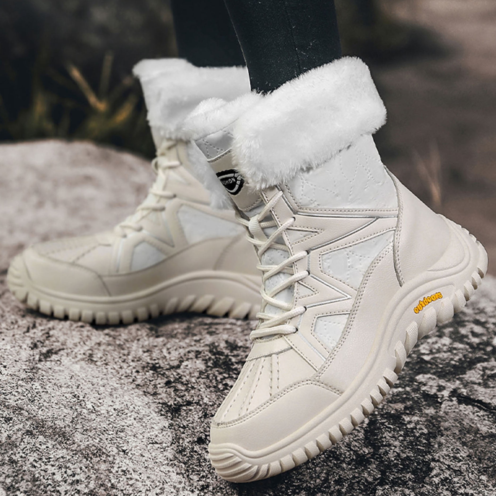 Faux Fur Lined Snow Boots for Women Waterproof Warm Winter Shoes Mid Calf Outdoor Hiking Boots