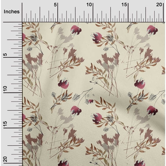 oneOone Cotton Poplin Twill Cream Fabric Flower & Leaves Watercolor Craft Projects Decor Fabric Printed By The Yard 56 Inch Wide