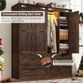 thumbnail image 4 of ChVans 73''H Armoire Wardrobe Closet with Sensor Light and 4 Drawers, Farmhouse Bedroom Armoire Cabinet with Hanging Rod, Wooden Wardrobe Cabinet with folding sliding barn door for Bedroom, 4 of 9