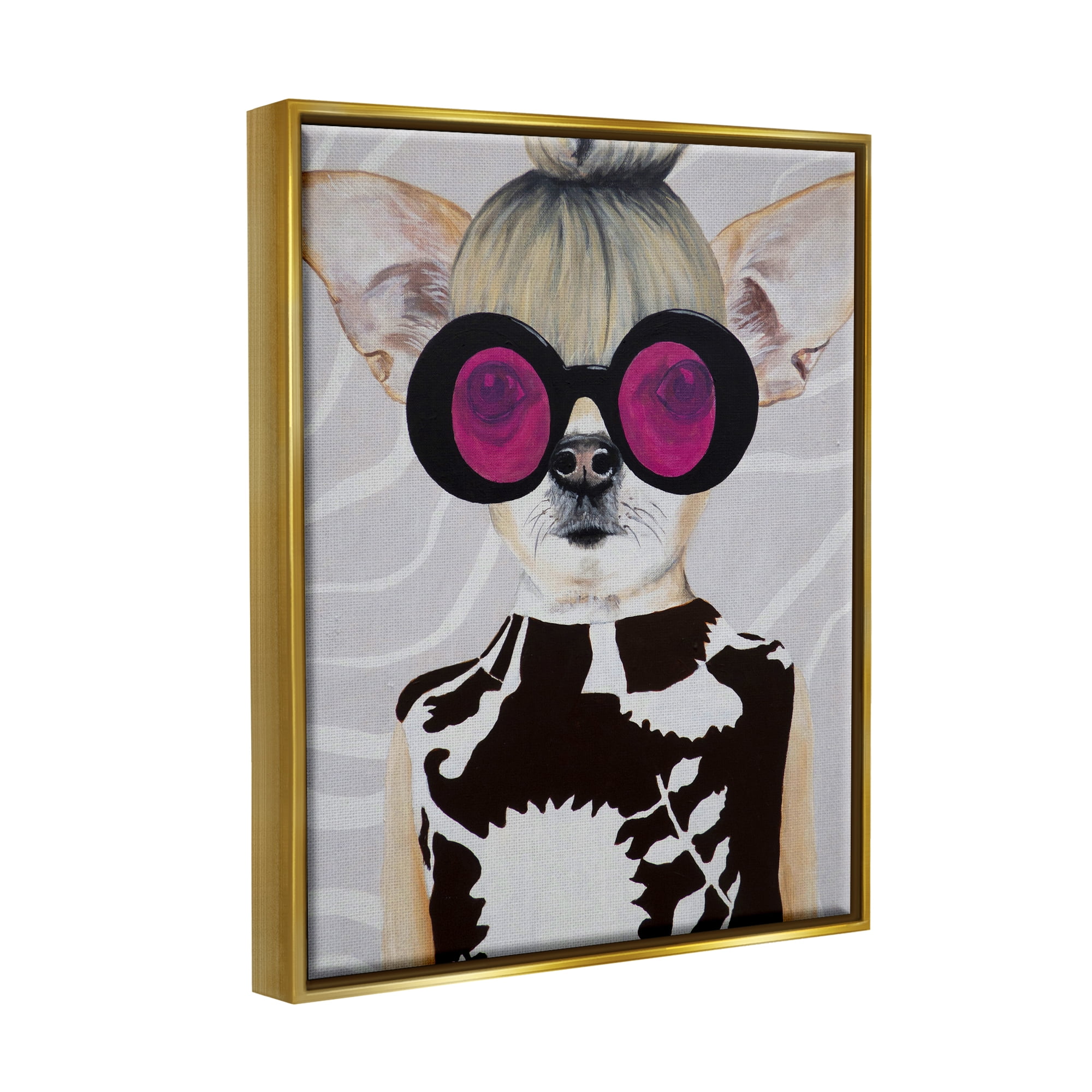 Stupell Industries Fashionable Dog Retro Glam Outfit Animals & Insects Painting Gold Floater Framed Art Print Wall Art
