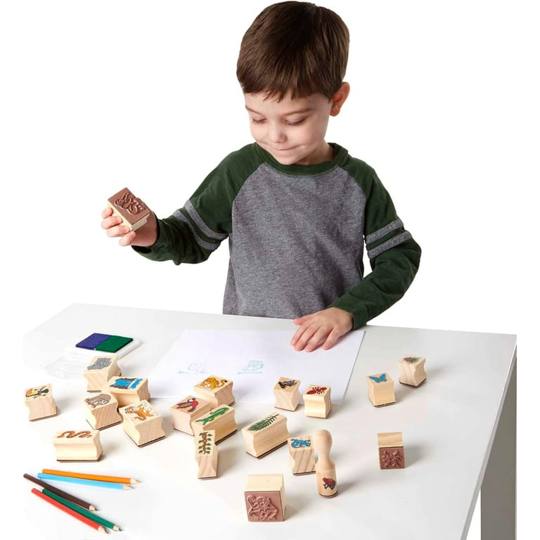 Melissa & Doug Stamp-a-Scene Stamp Set: Rain Forest - 20 Wooden Stamps, 5  Colored Pencils, and 2-Color Stamp Pad 