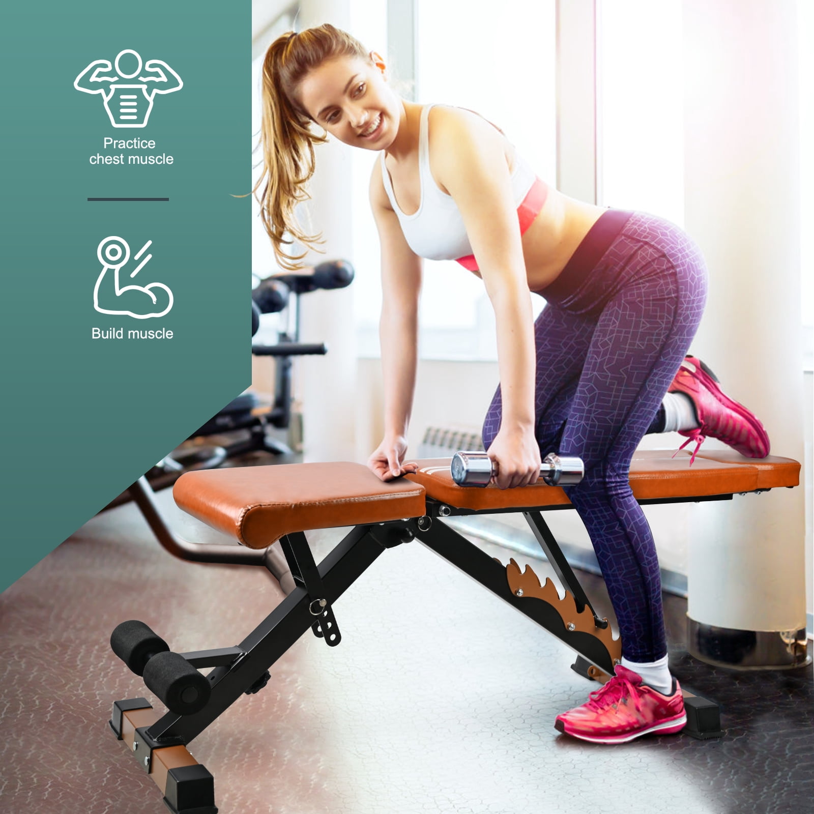 Wonder Maxi Adjustable Weight Bench Strength Training Foldable Workout Bench Up to 700 lbs (Brown)