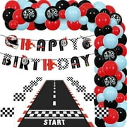 Race Car Birthday Party Decoration, Racing Car Happy Birthday Banner Balloon Garland Checked Flags Cake Topper Foil Balloon Racetrack Floor Running Mat for Boy Girl Racing Car Theme Party