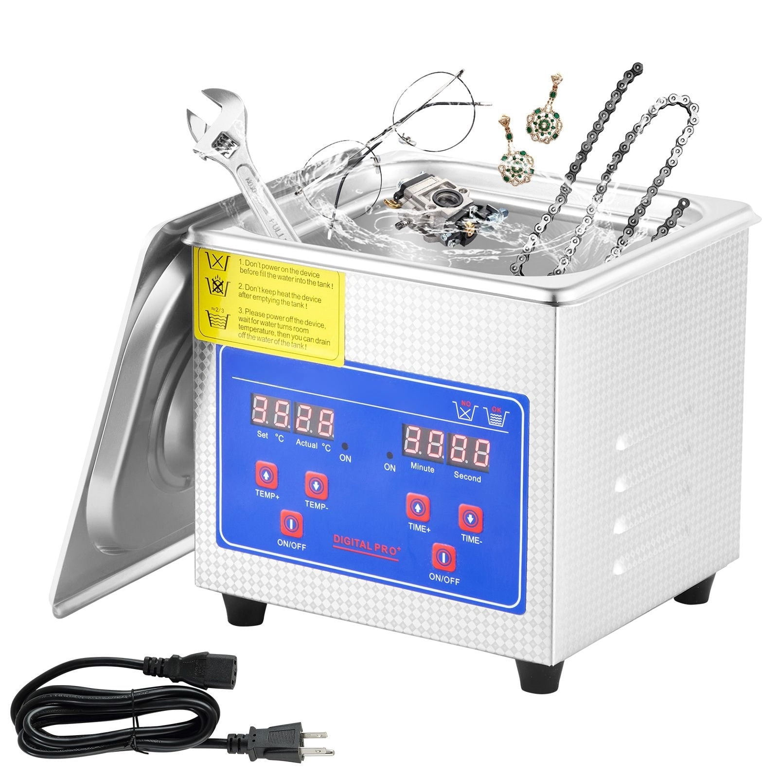 Professional ultrasonic cleaning machine 0.3L jewelry cleaning machine, digital timer and heater, 40kHz stainless steel sonic cleaning machine, suitable for glasses, watches, rings, small parts