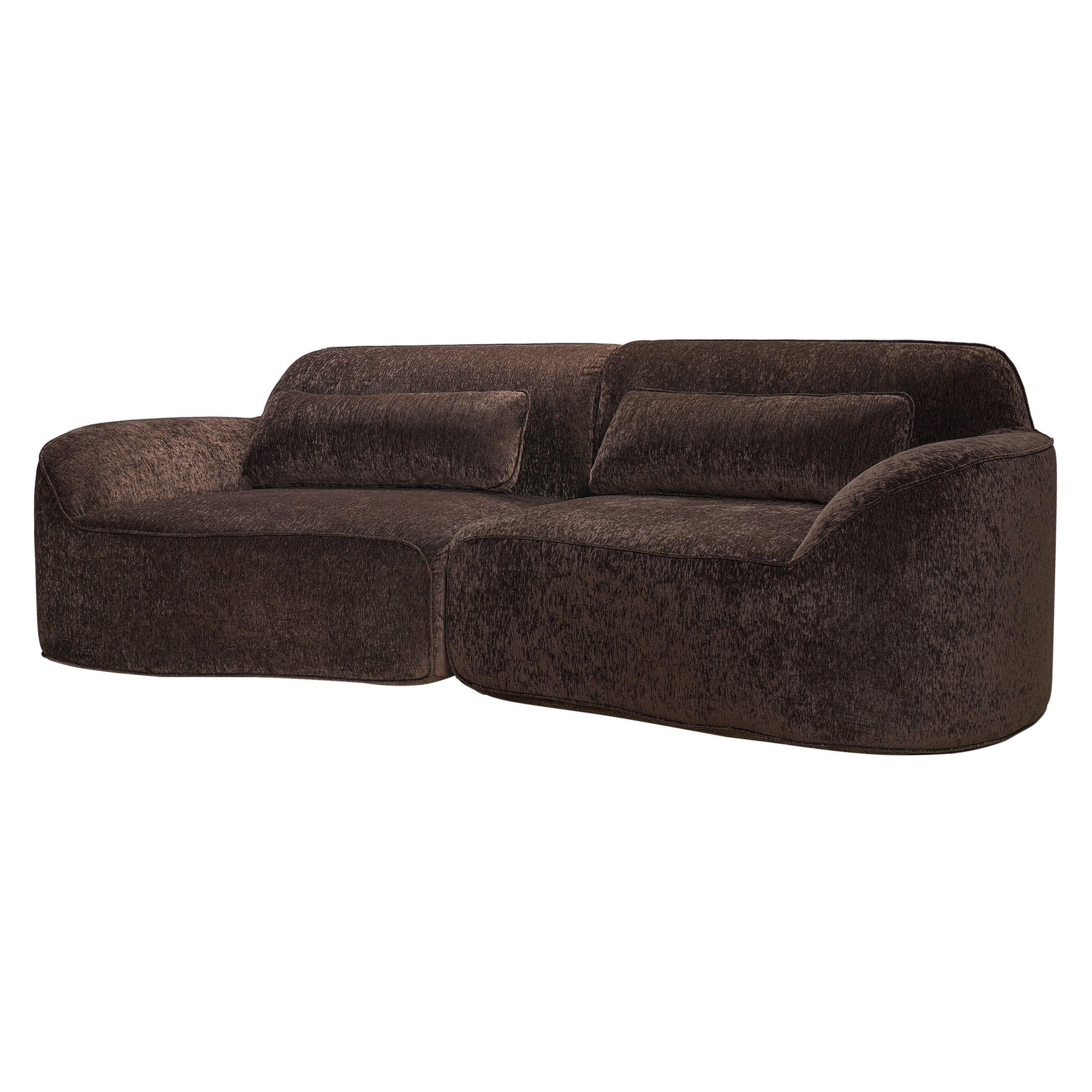Christopher Knight Home 95" Modern Upholstered Curved Compressed Sectional Sofa with Pillows, Dark Brown