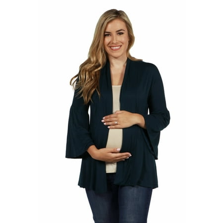 

24seven Comfort Apparel Bell Sleeve Flared Open Front Maternity Cardigan