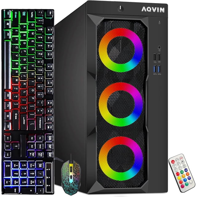 PC de Bureau RVB - Processeur Intel Core i5 16 Go RAM 256 Go SSD 500 Go HDD WiFi Bluetooth, HDMI DisplayPort, Windows 11 Pro - pour Bureau / Usage Domestique - AQVIN