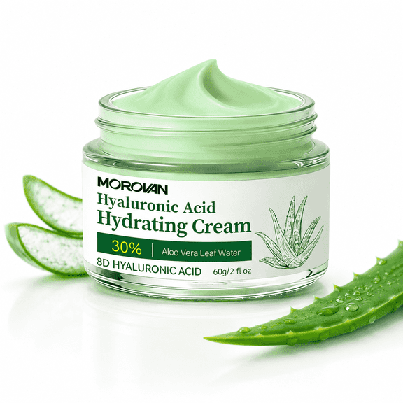 Morovan Hyaluronic Acid Hydrating Cream with 30% Aloe Vera Water, 8D HA Facial Moisturizer for Sensitive Skin, 2 fl.oz