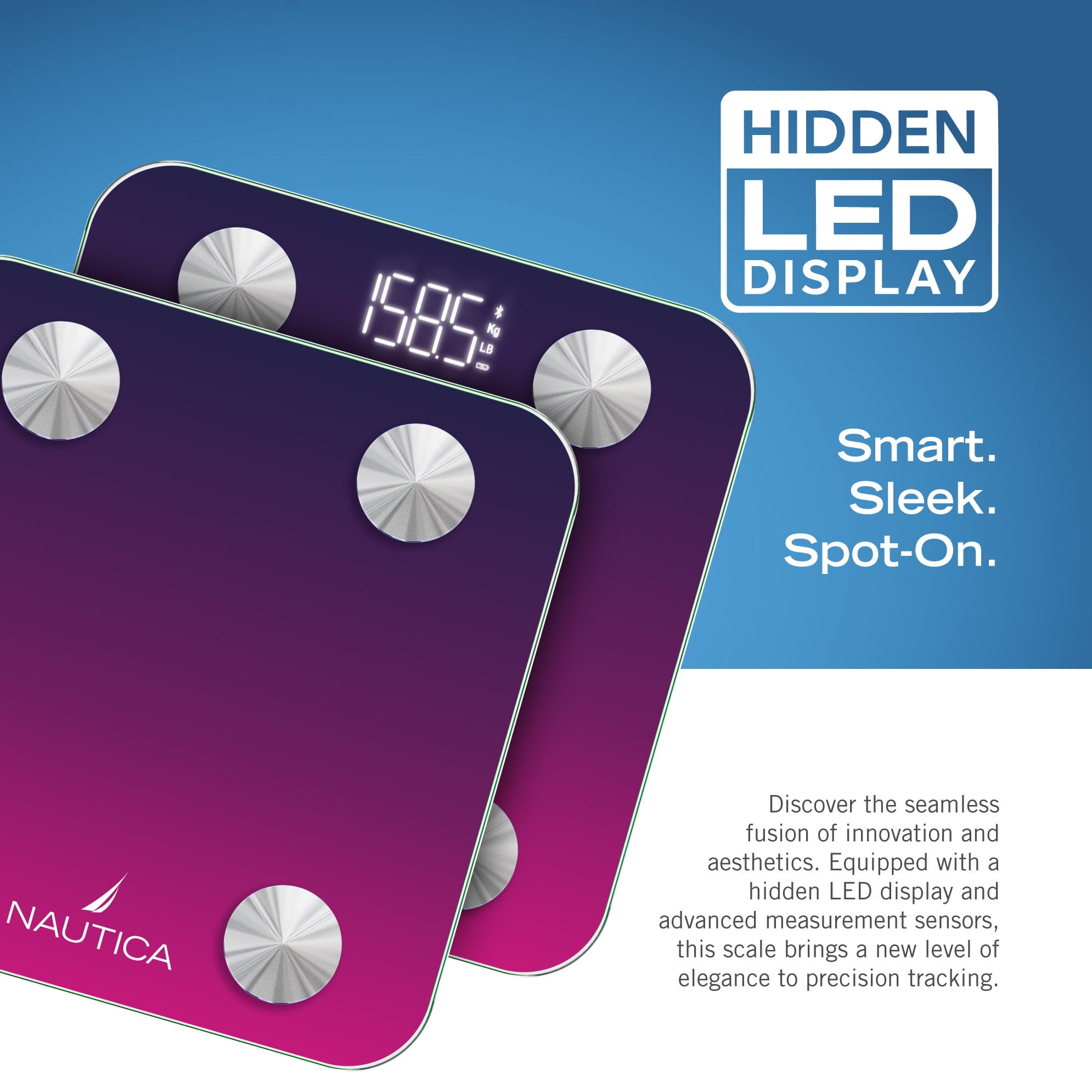 Nautica Body Tracker Smart Scale - 12 Body Metrics, Bluetooth Syncing, Stylish Design, iOS & Android Compatible