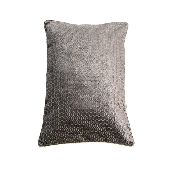 Cojin Rectangular Gris Oscuro | Hecho con Terciopelo con Patrón de Grecas y Algodón | 35x50 cm | Elegancia para Sala y Cama | Decoracion Hogar | Con Funda