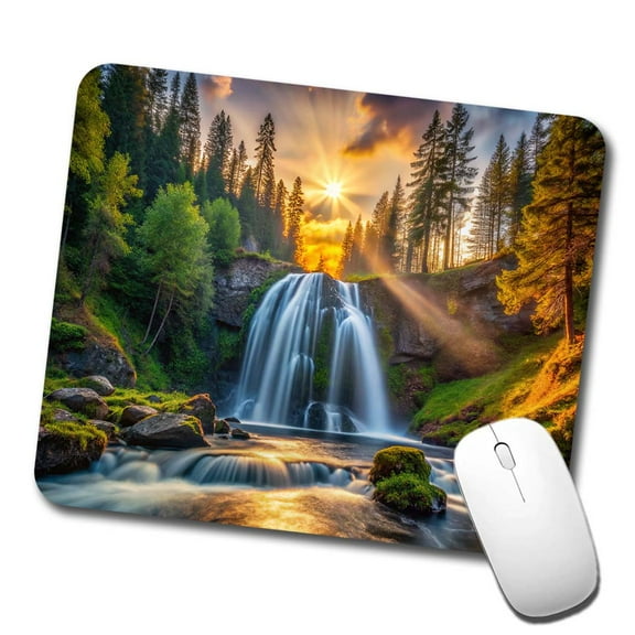 Waterfall In The Forest At Sunset Mouse Pad Low Profile Gaming Mat