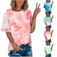thumbnail image 1 of breaise Chandails Grande Taille pour Femmes, Hauts à Manches Courtes, Col Ras du Cou Teinture sur Nœuds, Hauts Décontractés d'Été à la Mode, Coupe Ample, P-5TG, 1 of 6