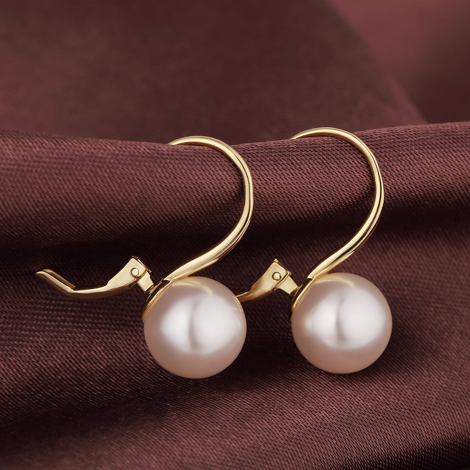 Jiamiaoi Pearl Dangle Earrings Sparkly Diamond Pearl hoop Earrings Pearl Drop Earrings Sterling Silver Pearl Earring Drop