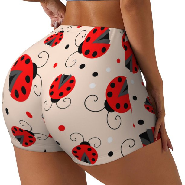Fotbe Red Ladybug Shorts Sin Costuras – Shorts Deportivos de Cintura Alta para Mujer, Elásticos para Gimnasio, Yoga, Running o Ciclismo-Large
