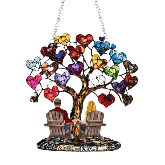 You And Me We Got This Personalized Couple Window Hanging Ornament, Custom Acrylic Heart Tree Design, Boyfriend Girlfriend Gift,Husband Wife Gift,Indoor Living Room Bedroom Decor