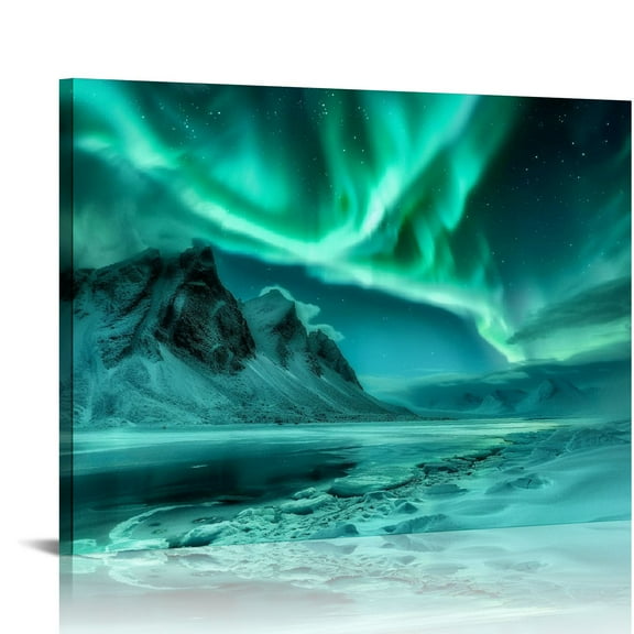 EastSmooth Green Blue Aurora Wall Art Northern Canvas Prints on Picture Aurora Borealis Nature Starry Scenery Landscape Modern Wall Decor for Home Bathroom Bedroom Ready to Hang