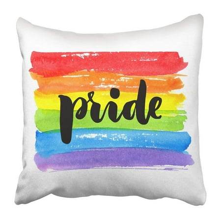 Text Paint ARTJIA Blue Lgbt Gay Pride Text On Rainbow Watercolor Spectrum Paint Strokes White Colorful Pillowcase 20x20 inch ()