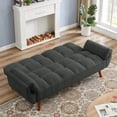 thumbnail image 2 of Modern Linen Convertible Sofa, Industrial Style Sofa Bed with Adjustable Backrest, Armrest, Wooden Frame, Upholstered Sofa Couch for Living Room,Apartment,Christmas, Dark Gray, 2 of 7