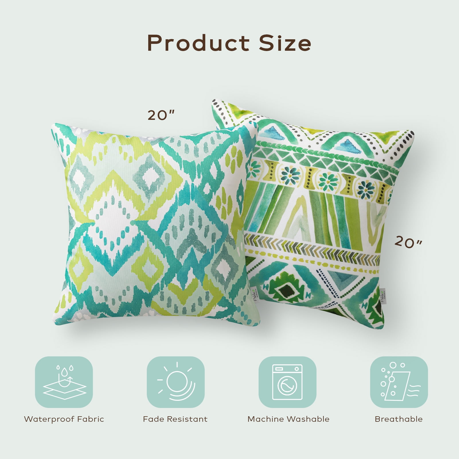 Phantoscope Boho Outdoor Decorative Throw Pillows with Inserts, Waterproof, Turquoise, 20 x 20 in, 2 Pack