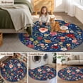 thumbnail image 5 of Navy Blue Flowers Round Area Rug 4Ft Washable Circle Rugs for Bedroom Dining Room, Spring Vintage Floral Leaves Farmhouse Non-Slip Carpet Floor Mats Indoor Outdoor Carpet Runner Aesthetic Home Decor, 5 of 8