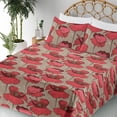 thumbnail image 3 of Ambesonne Poppy Fitted & Flat Sheet with Shams 4 Pcs Set, Retro Garden Blooming Floral, Queen, Dark Coral and Tan, 3 of 5