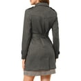 thumbnail image 4 of INSPIRE CHIC Women's Notched Lapel Double Breasted Faux Suede Trenchcoat M Dark Gray, 4 of 8