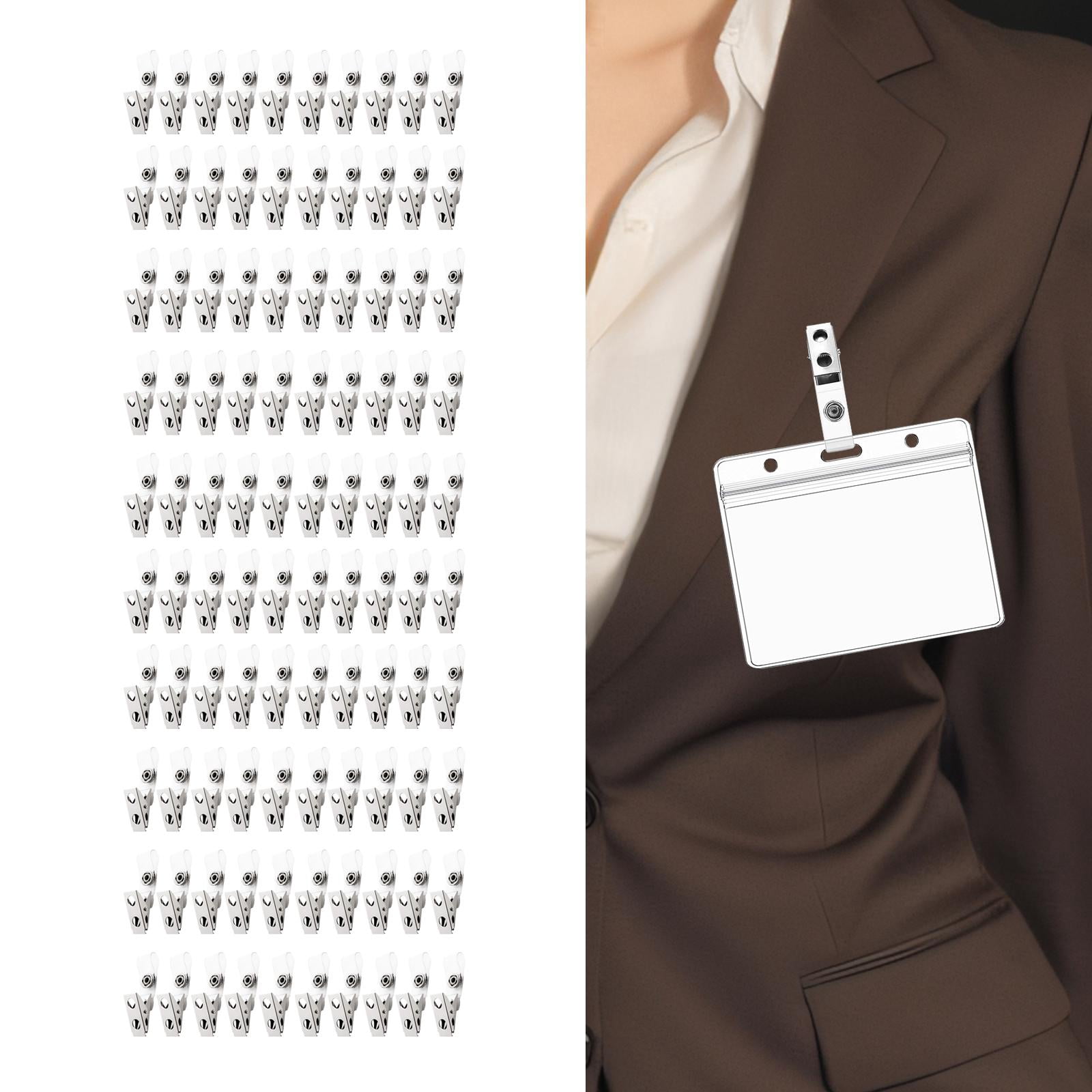 Abbraccia 100Pcs Metal ID Clips with Clear PVC Strap ID Clips Name Tag Clip for Work Badges ID Cards School Nurse