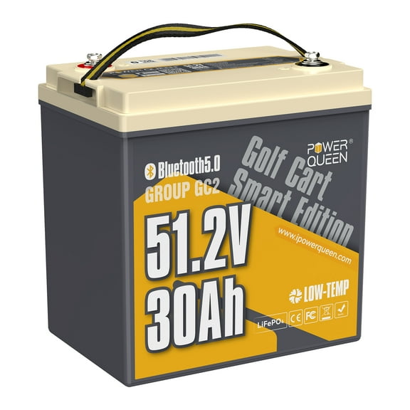 Power Queen 48V 51.2V 30Ah Bluetooth LiFePO4 Battery Deep Cycles Lithium Batteries with 100A BMS,Low-temp Cut-off for Lawn Mower and 3kW Motor Golf Cart