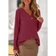 thumbnail image 3 of Camisa PRETTYGARDEN Mujer Manga Larga Cuello en V Acanalada Burdeos, 3 of 8
