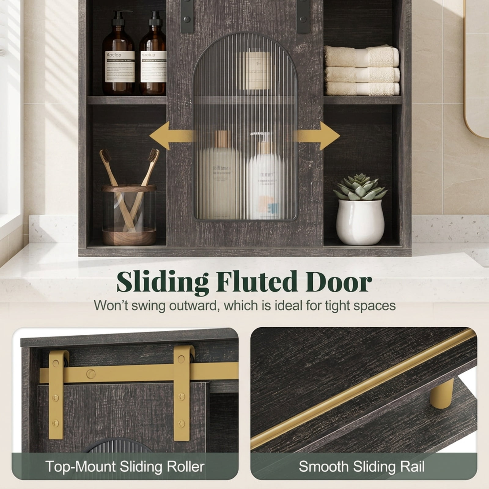 Vebreda Bathroom Wall Cabinet with Sliding Barn Door and Metal Hanging Bar with 3 Hooks, Stylish Farmhouse/Industrial Charm, Secure Wall Mounting