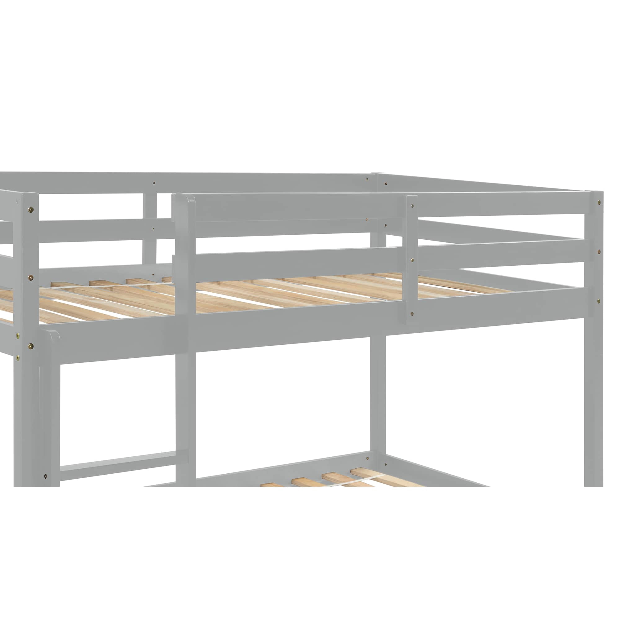 MAYEERTY Twin over Twin Floor Bunk Bed, Wood Bed Frame, Grey