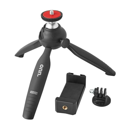 onn. Tabletop Mini Tripod with Smartphone Cradle, GoPro Mount and Adjustable Ball-Head, 5.5" with 2.2lbs support