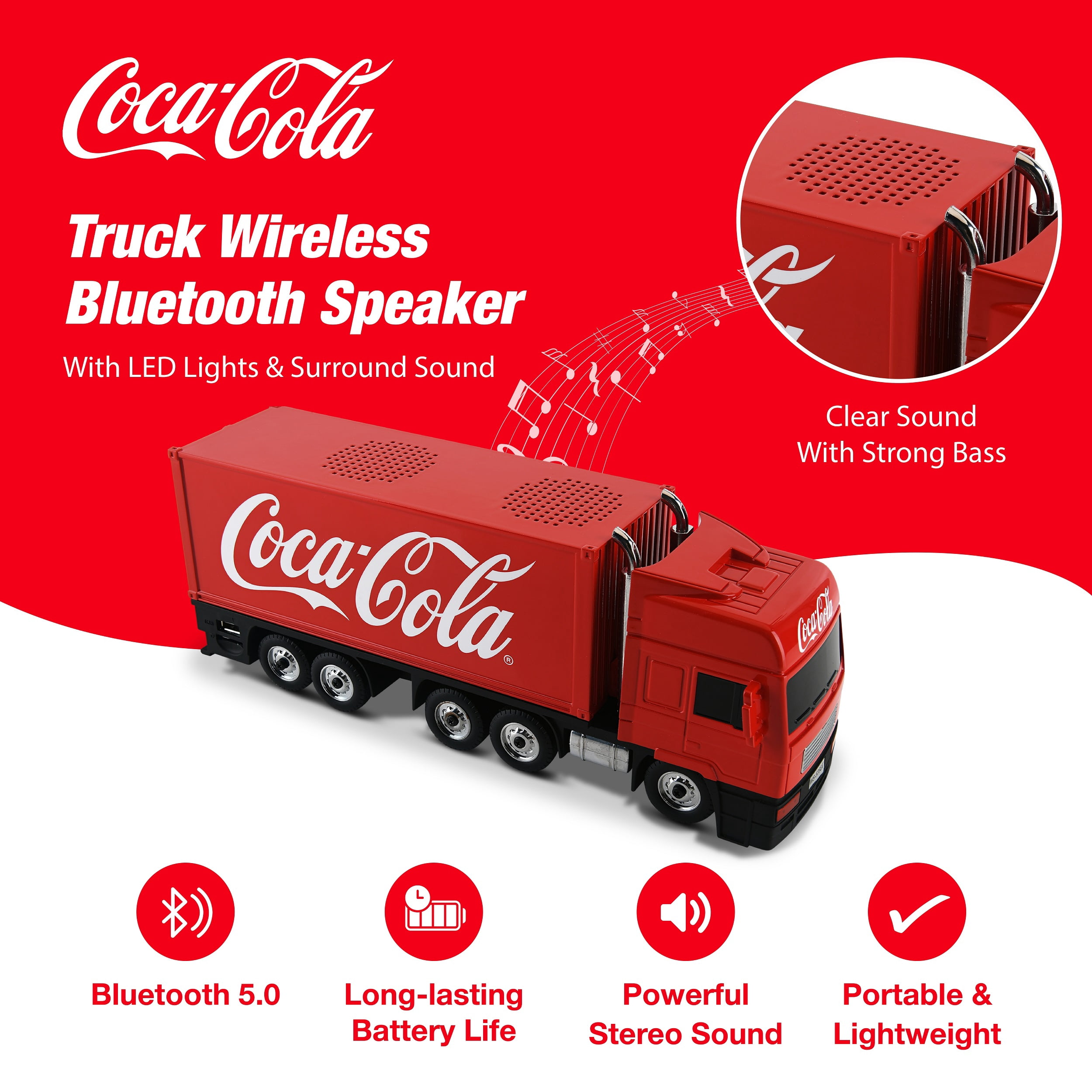 Coca-Cola Truck Shaped Bluetooth Speaker with FM Radio and LED Lights