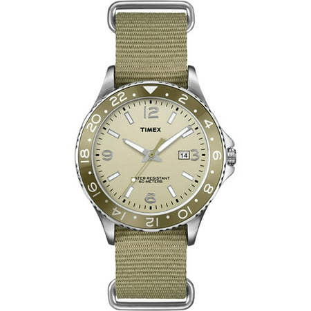 Timex Men's Fashion Sport Parchment Dial Watch, Olive Green Nylon Strap
