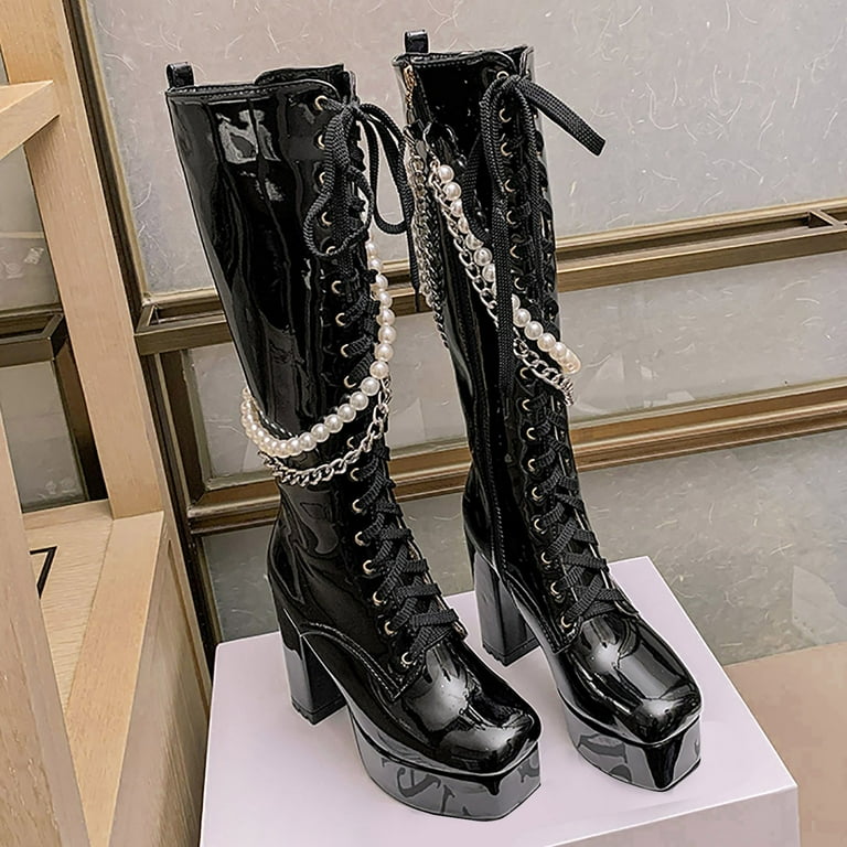 EHQJNJ Black Knee High Boots Womens Black Booties Solid EHQJNJ Black Knee High Boots Womens Black Booties Solid
