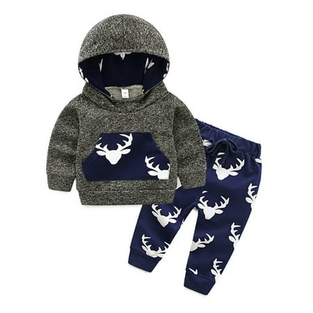 

Newborn Toddler Baby Boy Deer Hoodies Tops + Pants Long Sleeve Outfit Set