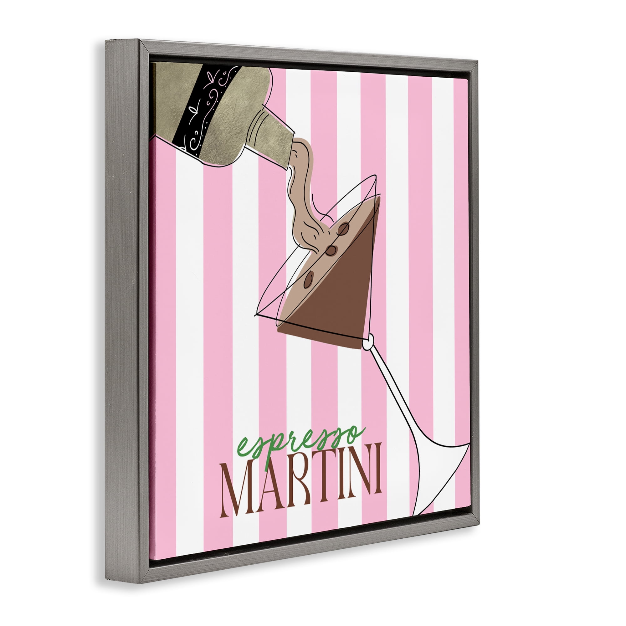 Stupell Industries Espresso Martini Pink Stripes Gray Framed Floater Canvas Wall Art, design by Deidre Mosher