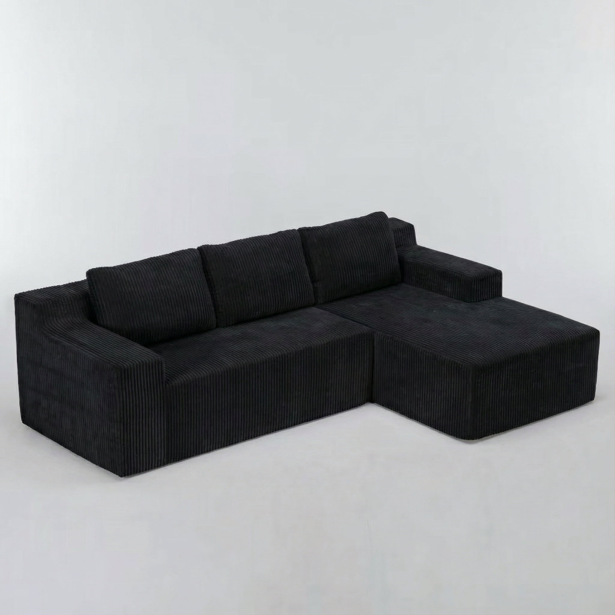 Foam-Filled Compressed Boneless 3-Seat Sectional Sofa with Chaise, Corduroy Modular Upholstered L-Shaped Couch Set