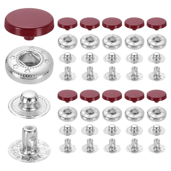 20 Set Snap Fasteners, 12mm #633 Zinc Alloy Press Studs Buttons, Dark Red