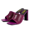 thumbnail image 2 of FSJ Women Open Square Toe Glitter Mule Heels Slip on High Chunky Heeled Sandals Shiny Summer Dressy Beach Slides Size 10 Fuchsia, 2 of 4