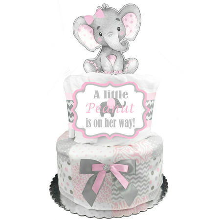 Elephant 2-Tier Diaper Cake for a Girl - Baby Shower Gift - Baby Shower Centerpiece - Pink and