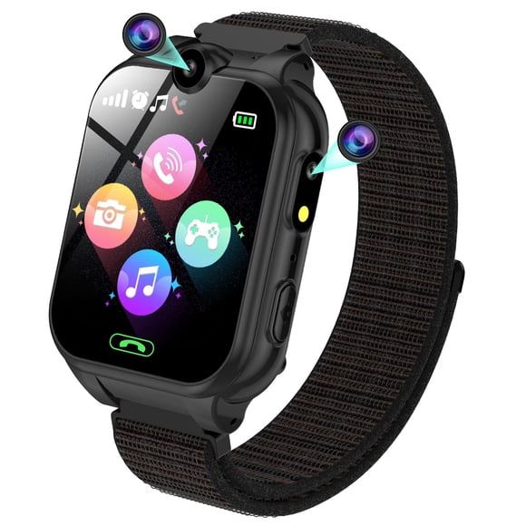 PTHTECHUS Reloj inteligente para niños-Smartwatch con llamadas bidireccionales y SOS,18 juegos Libro audio Cámaras duales Reproductor de música Podómetro De