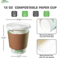 thumbnail image 3 of 12 oz Compostable Paper Cups with White Flat Lids, Sleeves and Wooden Stirrers - Biodegradable Disposable White Paper Coffee Cups PLA Lined - Eco-friendly Hot and Cold Drinking Cups (250), 3 of 4