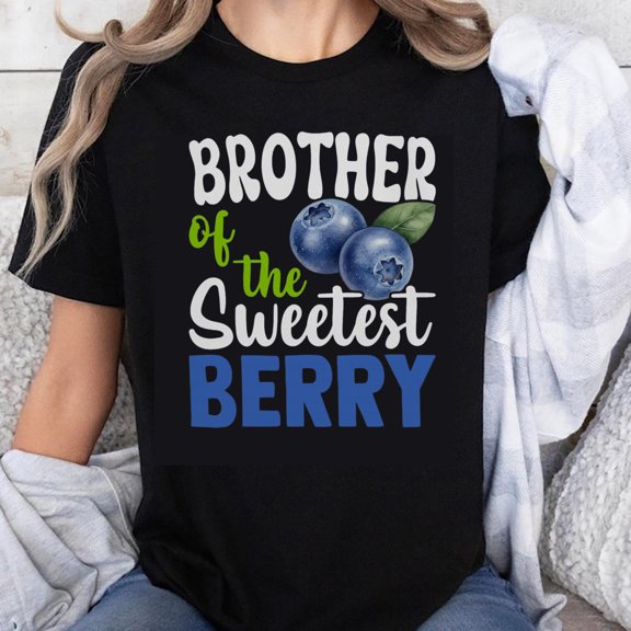 100% Cotton Brother of the Sweetest Berry T-Shirt Family Matching Shirts Blueberry Design Funny Gift for Brothers and Sisters