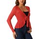 thumbnail image 4 of INSPIRE CHIC Chaqueta de malla con volantes de manga larga para mujer, roja, con lazo, 4 of 6