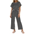 thumbnail image 2 of Idoravan womens 2 piece lounge sets Women's Round Neck Stripe Short Sleeve shirts Long Pants With Elastic Waist Pocket pants Set, 2 of 7