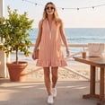 thumbnail image 6 of Women's Vertical Striped Dress, Casual Sleeveless Zip-up V Neck Mini Dress, Ruffle Hem Shift Summer Sundress with Pockets, 6 of 7