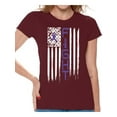 thumbnail image 1 of Women's Fight Cancer Graphic T-shirt Tops USA Flag Purple Ribbon for Awareness, 1 of 4